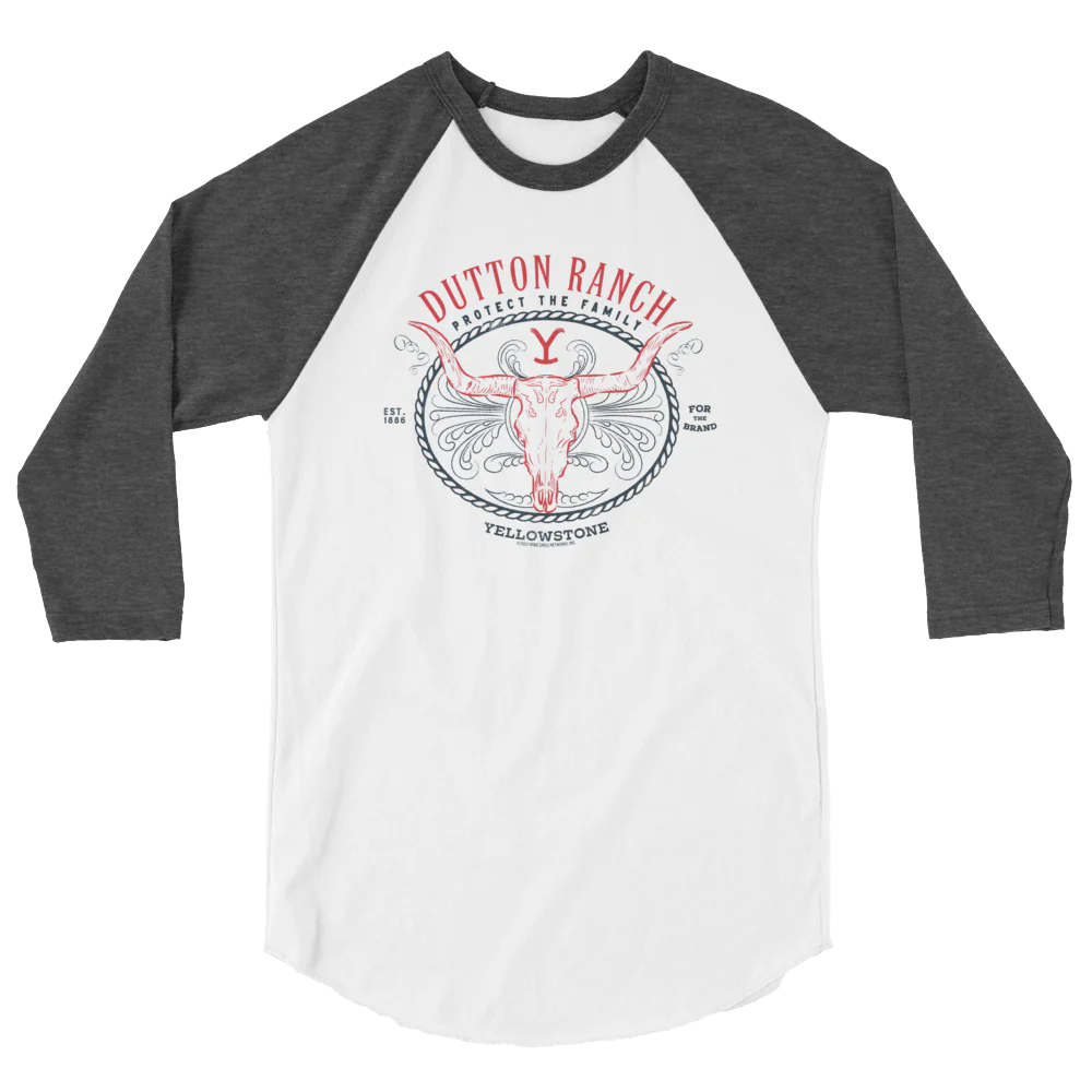 Yellowstone Dutton Ranch Protect the Family Unisex 3/4 Sleeve Raglan Shirt - Image 2