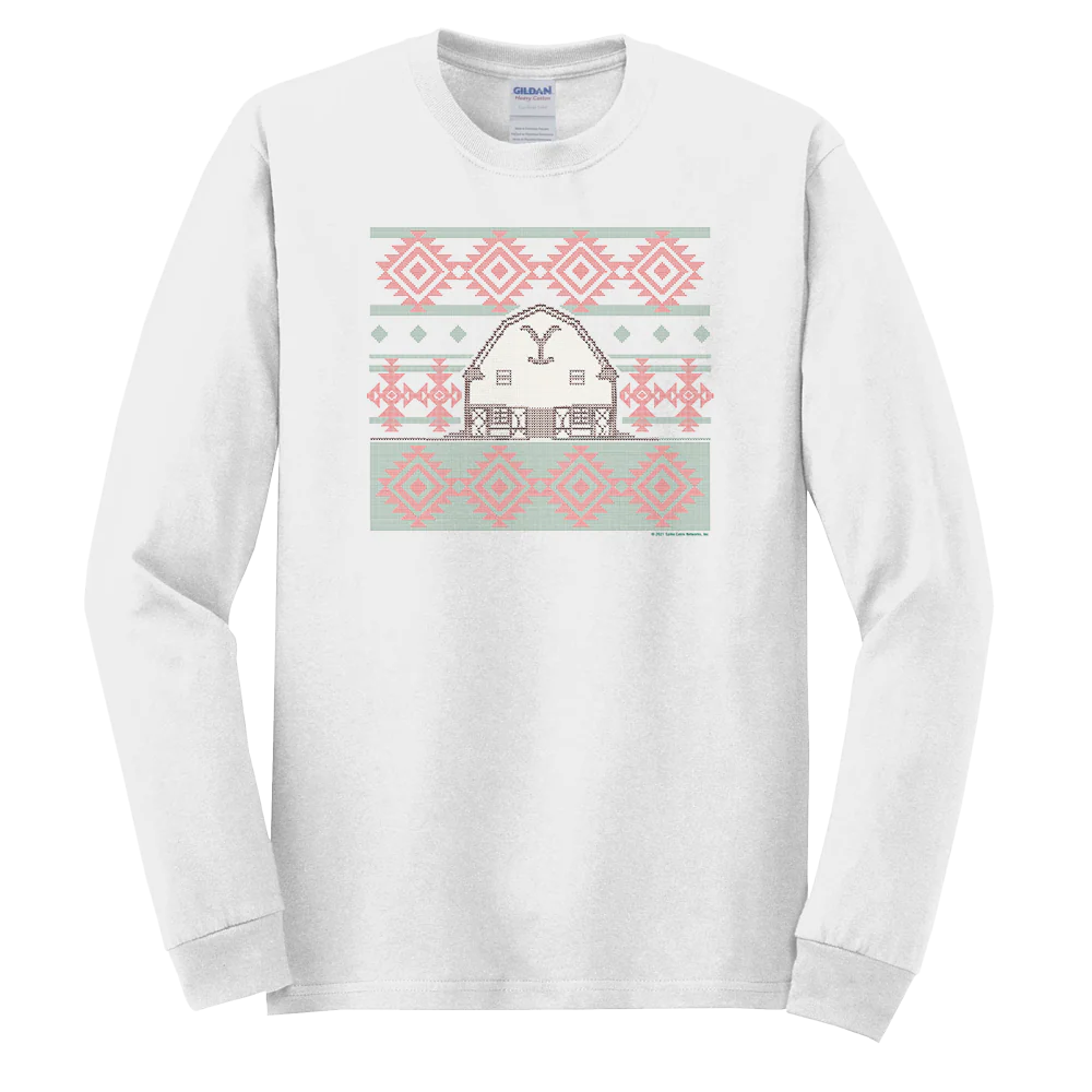 Yellowstone Dutton Ranch Two Color Holiday Barn Adult Long Sleeve T-Shirt - Image 3