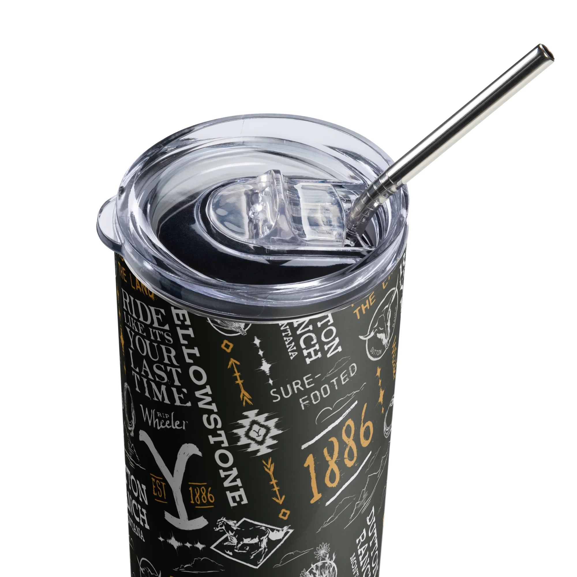 Yellowstone Logo Pattern Stainless Steel Tumbler with Straw - Image 3