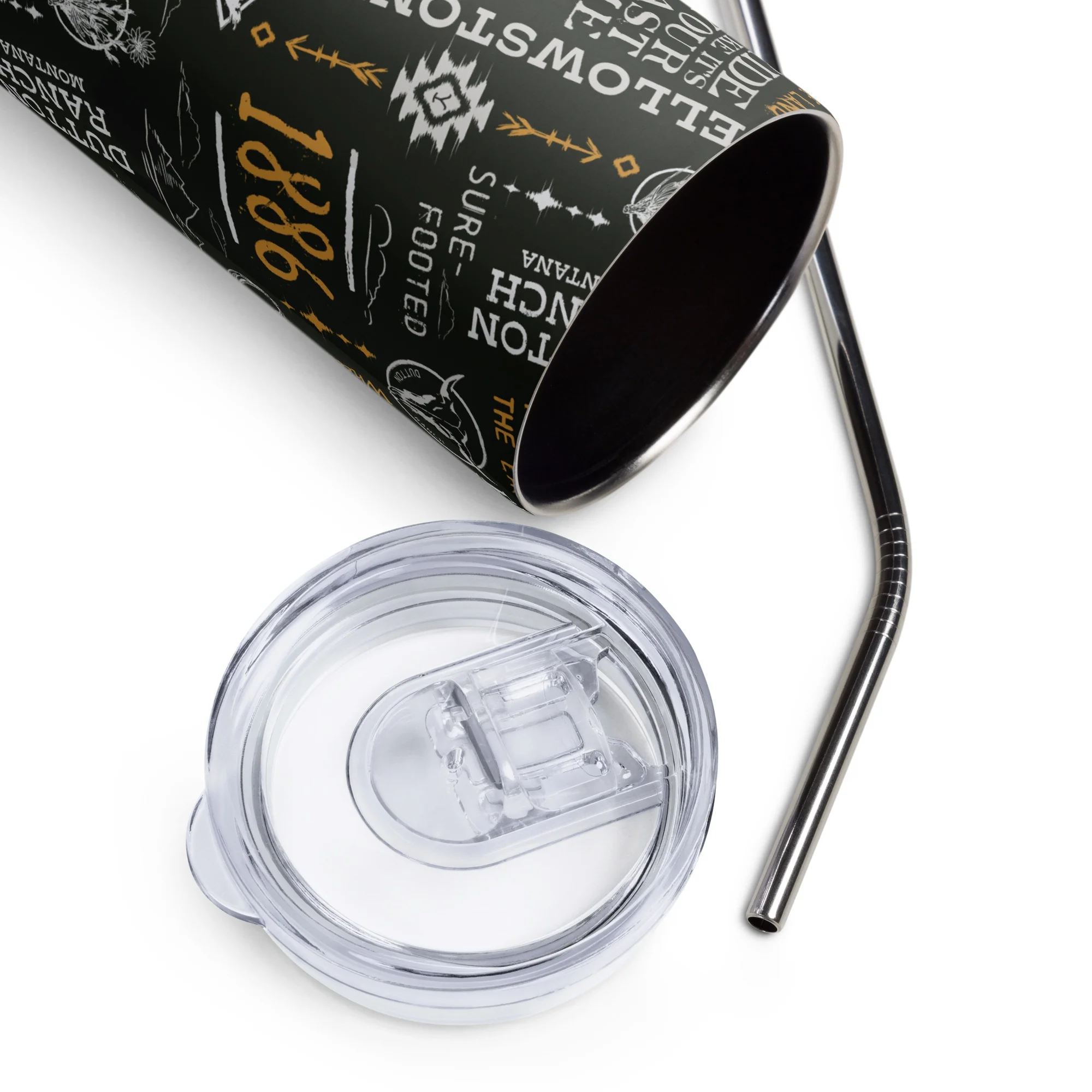 Yellowstone Logo Pattern Stainless Steel Tumbler with Straw - Image 4