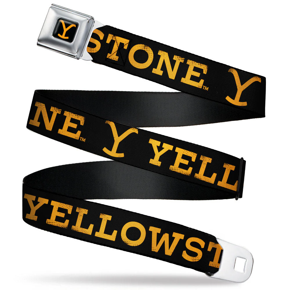 Yellowstone Weathered Y Logo Black & Orange Seatbelt Belt
