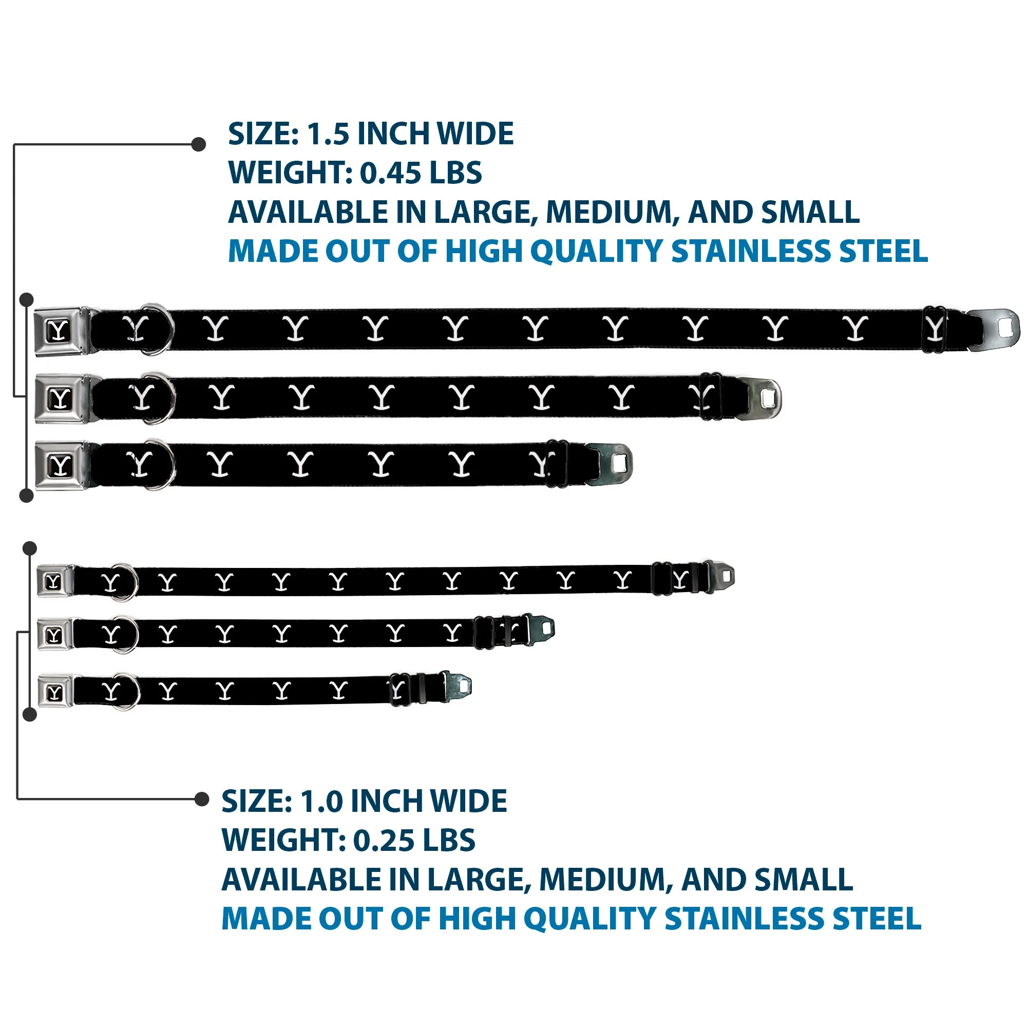 Yellowstone Y Logo Black/White Seatbelt Buckle Pet Collar - Image 3