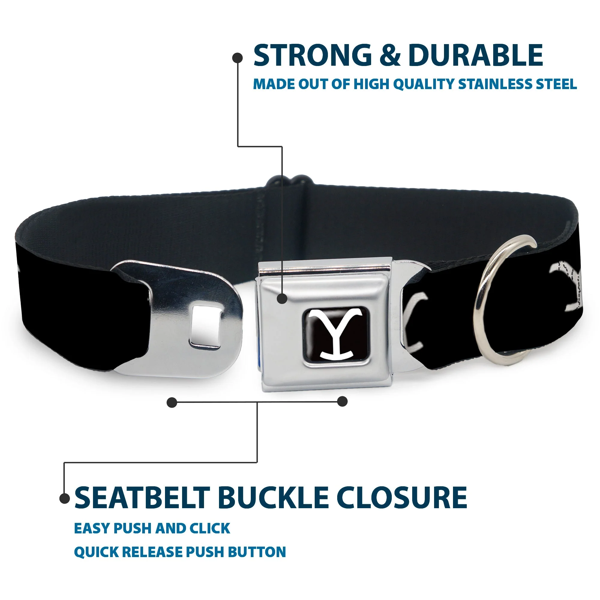 Yellowstone Y Logo Black/White Seatbelt Buckle Pet Collar - Image 4